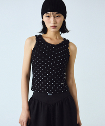 DOT LACE SLEEVELESS TOP_BLACK