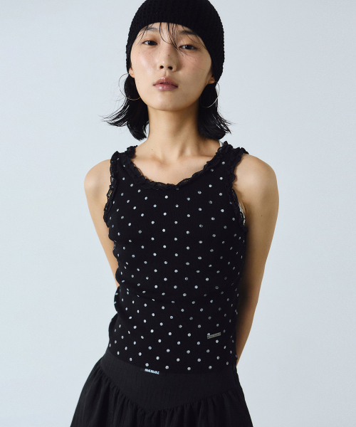 NICK&NICOLE(ニックアンドニコール)の「DOT LACE SLEEVELESS TOP_BLACK(Tシャツ/カットソー・レディース・その他・FREE)」の2枚目の写真