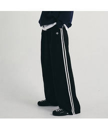 ワンタックツーラインワイドスウェットパンツブラック