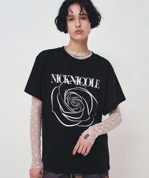 BIG ROSE SLEEVE TOP_BLACK WHITE