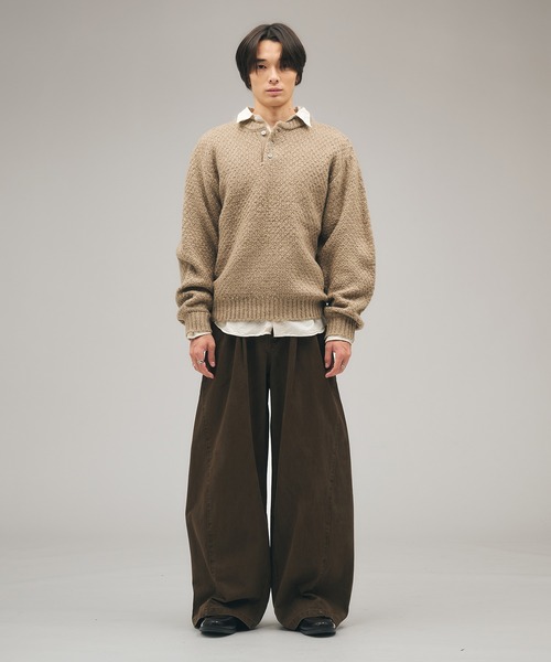 Adoon plain(アドーンプレーン)の「Brushed Curve Wide Chino Trousers / ウォッシュド微起毛2タックワイドチノパンツ(チノパンツ・メンズ・ブラウン/ブラック/カーキ・SMALL/LARGE/MEDIUM)」の14枚目の写真