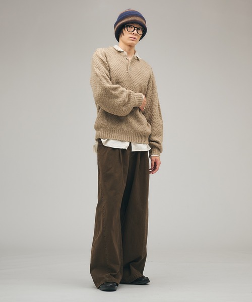 Adoon plain(アドーンプレーン)の「Brushed Curve Wide Chino Trousers / ウォッシュド微起毛2タックワイドチノパンツ(チノパンツ・メンズ・ブラウン/ブラック/カーキ・SMALL/LARGE/MEDIUM)」の18枚目の写真