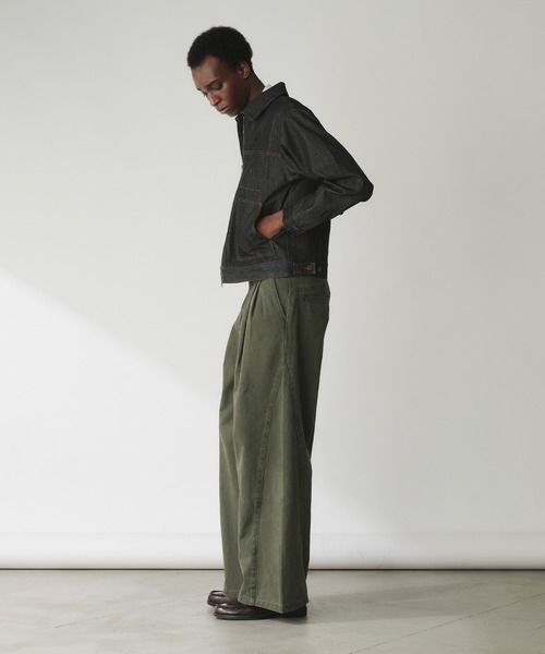 Brushed Curve Wide Chino Trousers / ウォッシュド微起毛2タック