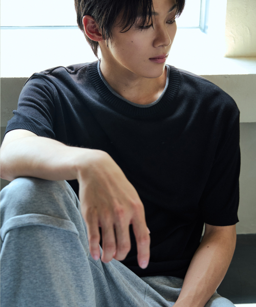 NODU（ノードユー）の「ネックポイント半袖ニット[ブラック]（ニット/セーター・メンズ・その他・MEDIUM/LARGE）」の4枚目の写真