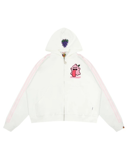 GRAF&WU（グラフアンドユー）の「A'GEM/9 × .kom 『GRAF&WU/グラフアンドユー』 Fruit Party Peach Lychee Banana Cute Ghost Thin Zip-up Hoodie/ラインジップアップキャラパーカー（パーカー・メンズ・グレー/ブラック/ホワイト・XL/L）」の2枚目の写真