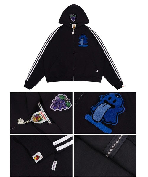 GRAF&WU（グラフアンドユー）の「A'GEM/9 × .kom 『GRAF&WU/グラフアンドユー』 Fruit Party Peach Lychee Banana Cute Ghost Thin Zip-up Hoodie/ラインジップアップキャラパーカー（パーカー・メンズ・グレー/ブラック/ホワイト・XL/L）」の6枚目の写真