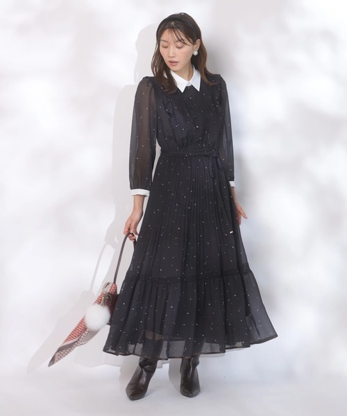 新作　5分袖ジャガードワンピース　ジャスグリッティー スノードットプリントワンピース（ワンピース）｜JUSGLITTY（ジャス