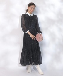 シフォン袖」に該当するワンピース（ブラック/黒色系）ファッション