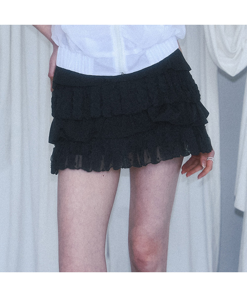 Cancan Ruffle Mini Skirt [Black]