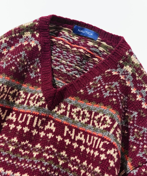 NAUTICA（ノーティカ）の「NAUTICA/ノーティカ ヴィンテージライク フェアアイル クルーネック ニット プルオーバー（ニット/セーター・メンズ・ワインレッド/オリーブ・X-LARGE/LARGE/MEDIUM）」の9枚目の写真