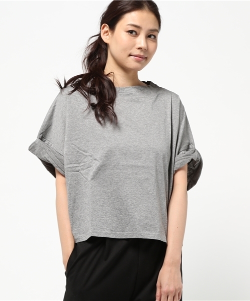 OUTLET（アウトレット）の「【Discoat Petit】シルケット袖ロールアップビッグT（Tシャツ/カットソー・レディース・杢グレー/ホワイト・LARGE/MEDIUM）」の2枚目の写真