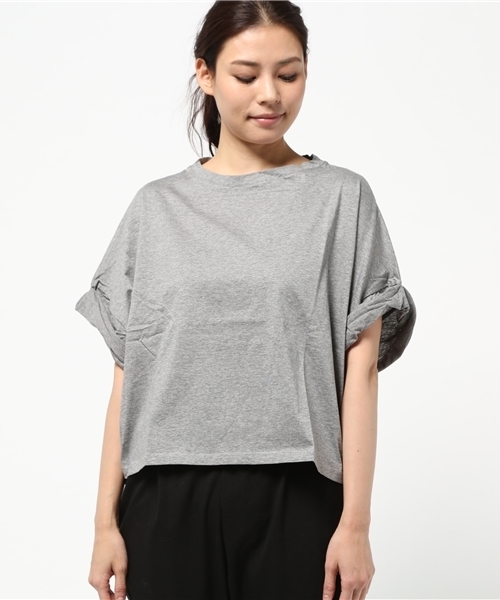 OUTLET（アウトレット）の「【Discoat Petit】シルケット袖ロールアップビッグT（Tシャツ/カットソー・レディース・杢グレー/ホワイト・LARGE/MEDIUM）」の3枚目の写真