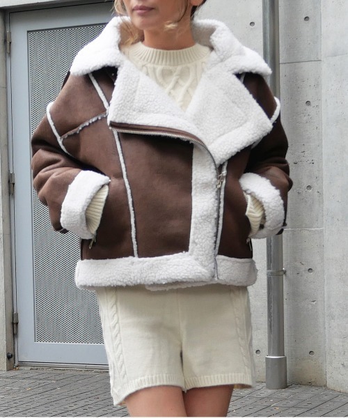 セール】ムートンライダースジャケット（ムートンコート）｜FUN