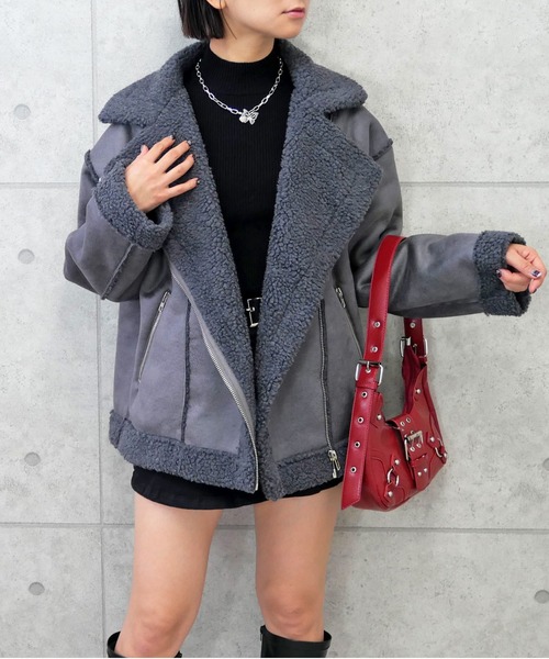 ballan様✨リアル ムートン ライダースジャケット ブルーグレー セール】ムートンライダースジャケット（ムートンコート）｜FUN