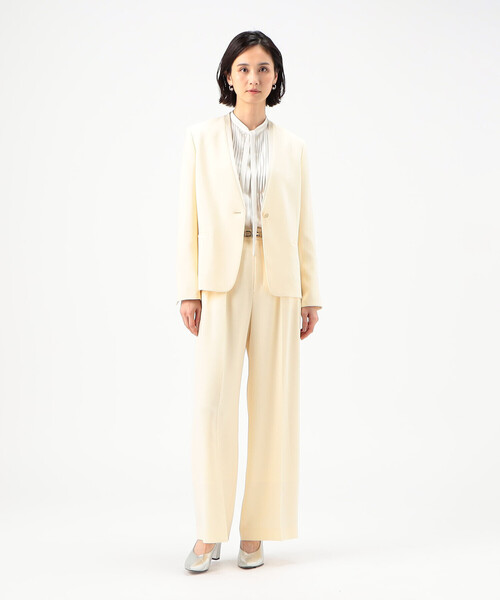K.T KIYOKO TAKASE(キヨコタカセ)の「〔 Sサイズ 〕 【セットアップ対応】トリアセテートポリエステルダブルクロス ノーカラージャケット(ノーカラージャケット・レディース・アイボリー/ブラック・5号)」の3枚目の写真