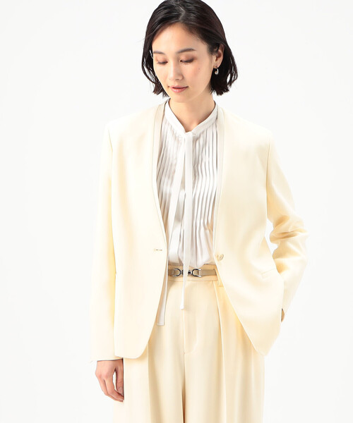 K.T KIYOKO TAKASE(キヨコタカセ)の「〔 Sサイズ 〕 【セットアップ対応】トリアセテートポリエステルダブルクロス ノーカラージャケット(ノーカラージャケット・レディース・アイボリー/ブラック・5号)」の5枚目の写真