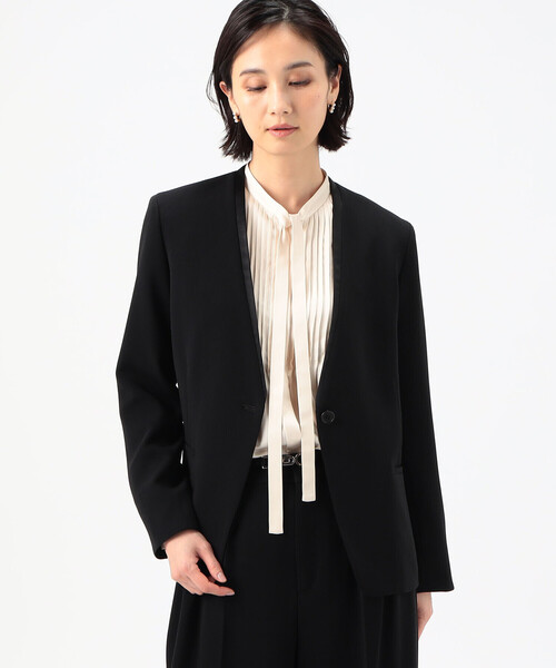 K.T KIYOKO TAKASE(キヨコタカセ)の「〔 Sサイズ 〕 【セットアップ対応】トリアセテートポリエステルダブルクロス ノーカラージャケット(ノーカラージャケット・レディース・アイボリー/ブラック・5号)」の8枚目の写真