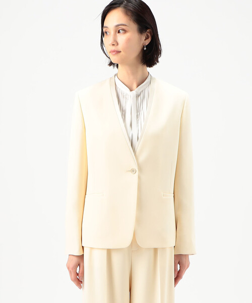 K.T KIYOKO TAKASE(キヨコタカセ)の「〔 Sサイズ 〕 【セットアップ対応】トリアセテートポリエステルダブルクロス ノーカラージャケット(ノーカラージャケット・レディース・アイボリー/ブラック・5号)」の10枚目の写真