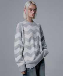 millioncor（ミリオンコール）の「[5567] ヘアリーストライプニット (グレー)（ニット/セーター）」