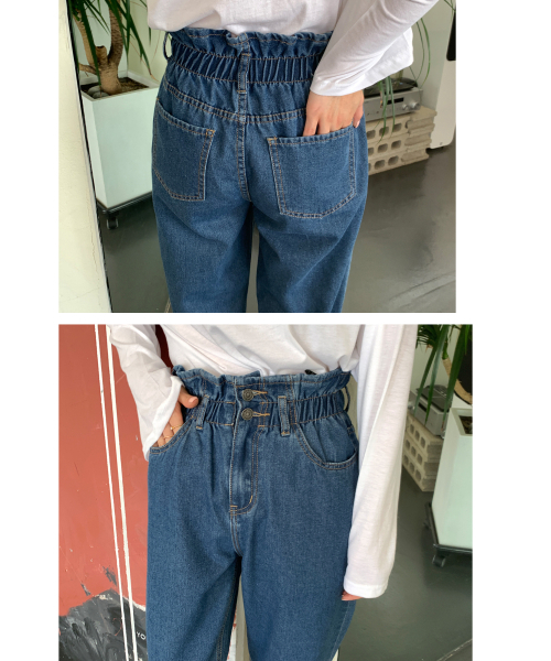 BBAEBBAE（ペッペ）の「ツーボタンウエストバンディングハイウエストバギーフィットデニムパンツ（デニムパンツ・レディース・ブルー・SMALL/MEDIUM/LARGE/X-LARGE）」の3枚目の写真