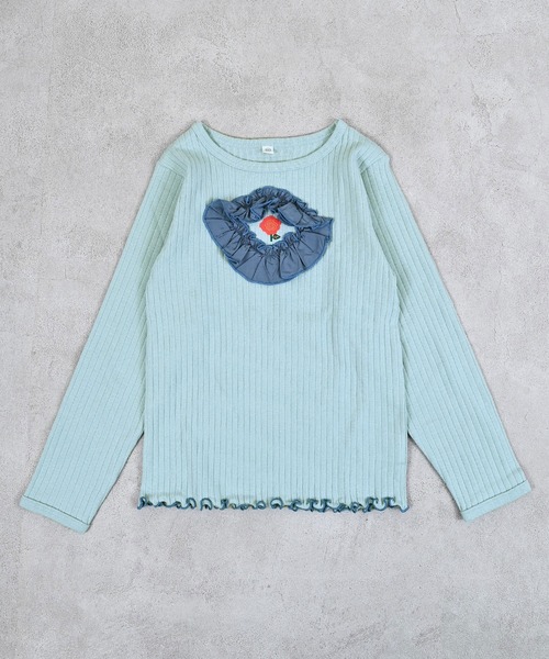 MARKEY'S(マーキーズ)の「サテンフリルリブカットソー(Tシャツ/カットソー・キッズ・グレー/ライトブルー/ピンク・80/90/100/110/120/130/140/150)」の2枚目の写真