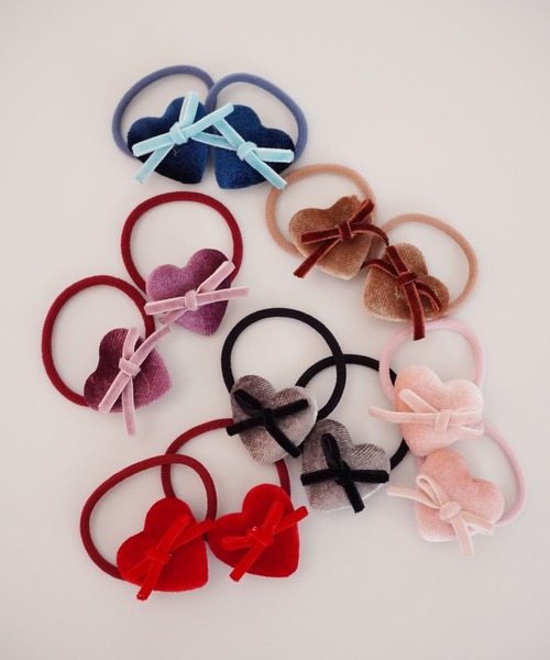 Bambin / ボンバン 】 ベロア ハート リボン ヘアゴム 《 2個セット