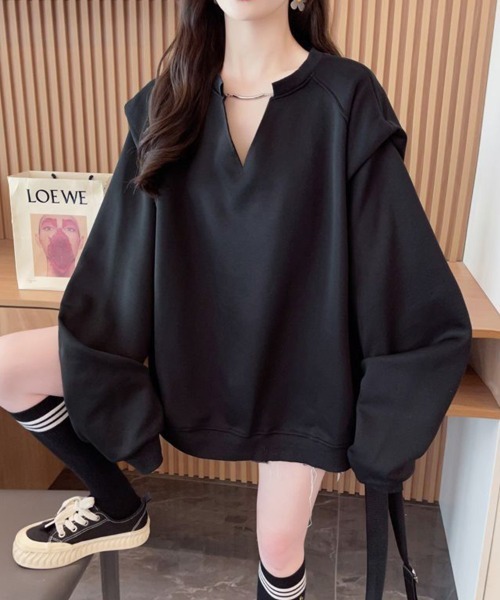 SallyLunn（サリーラン）の「キーネックトレーナー（スウェット・レディース・ベージュ/ホワイト/スミクロ・LARGE/MEDIUM）」の3枚目の写真