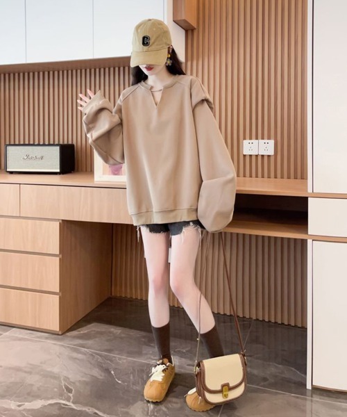 SallyLunn（サリーラン）の「キーネックトレーナー（スウェット・レディース・ベージュ/ホワイト/スミクロ・LARGE/MEDIUM）」の10枚目の写真
