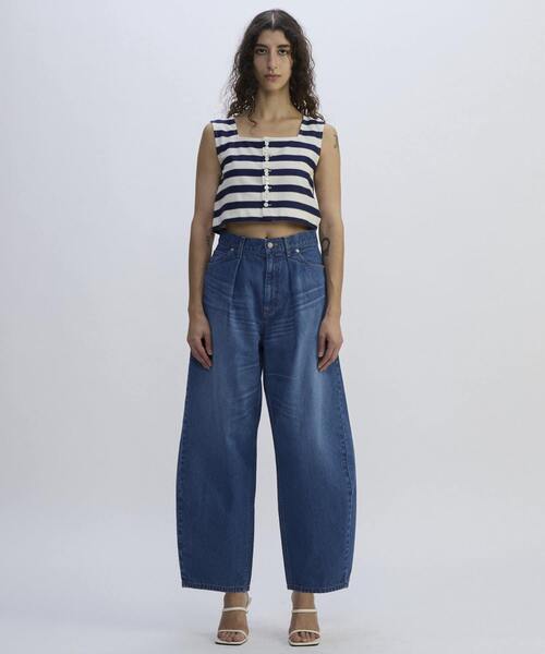 CURRENTAGE（カレンテージ）の「Denim Barrel Pants（デニムパンツ・レディース・インディゴブルー/ホワイト・2/1）」の4枚目の写真