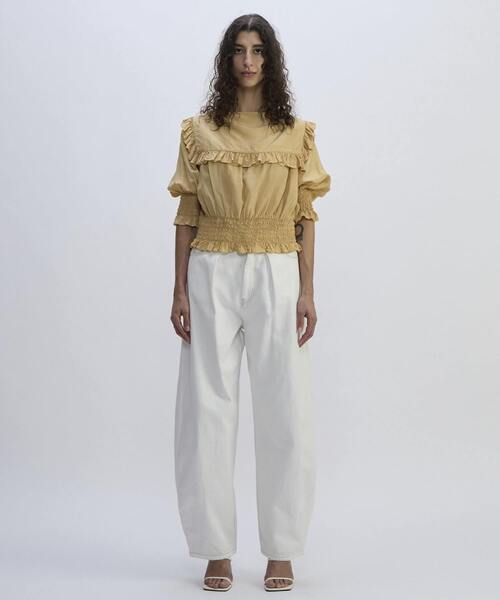 CURRENTAGE（カレンテージ）の「Denim Barrel Pants（デニムパンツ・レディース・インディゴブルー/ホワイト・2/1）」の7枚目の写真