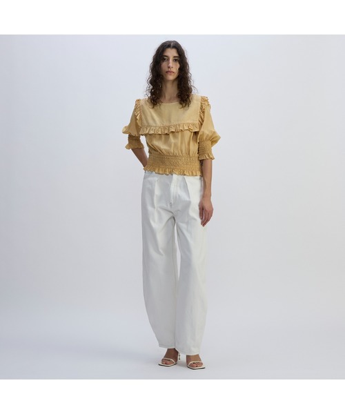CURRENTAGE（カレンテージ）の「Denim Barrel Pants（デニムパンツ・レディース・インディゴブルー/ホワイト・2/1）」の2枚目の写真
