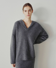 Karen Merino Wool V-Neck Oversized Sweater in Gray