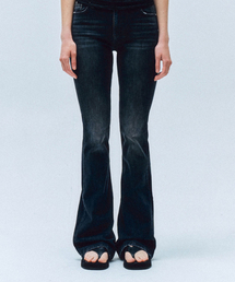 MMAK（マーク）の「ロングスリムブーツカットパンツ、グレー（デニムパンツ）」