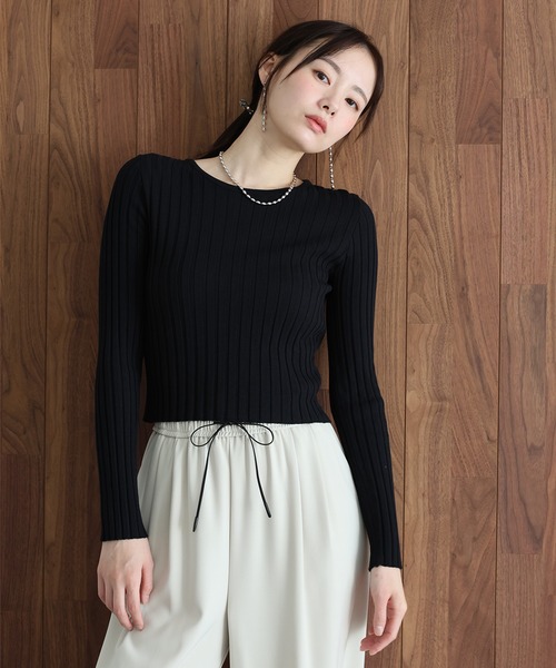 J by blue(ジェイバイブルー)の「ショートリブニット(ニット/セーター・レディース・ブラック/グリーン/グレー・MEDIUM)」の7枚目の写真