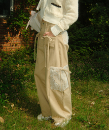 Ribbon Cotton Pants (Beige)