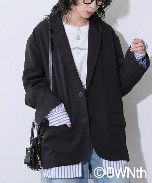 antiqua(アンティカ)の「テーラードカラー ジャケット(テーラードジャケット・レディース・ブラック/グレー・ONESIZE)」の1枚目の写真