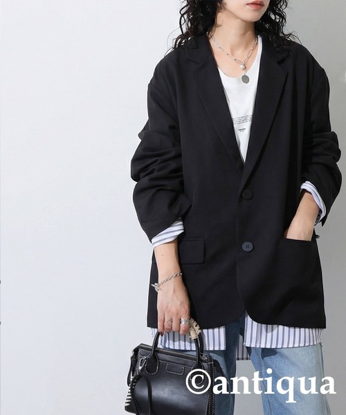 antiqua(アンティカ)の「テーラードカラー ジャケット(テーラードジャケット・レディース・ブラック/グレー・ONESIZE)」の4枚目の写真