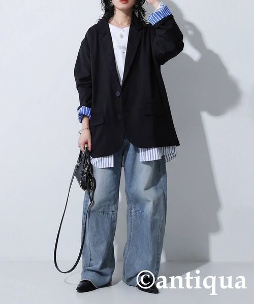 antiqua(アンティカ)の「テーラードカラー ジャケット(テーラードジャケット・レディース・ブラック/グレー・ONESIZE)」の5枚目の写真