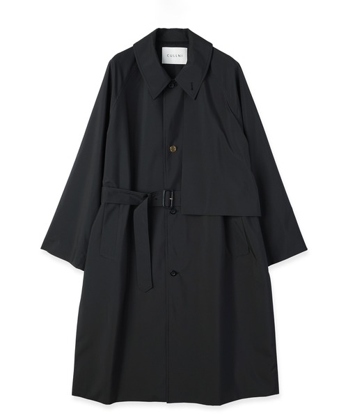 CULLNI(クルニ)の「Three-Layer Taffeta Asymmetrical Layered Balmacaan Coat(ステンカラーコート・メンズ・ブラック/カーキ・0/1/2)」の17枚目の写真
