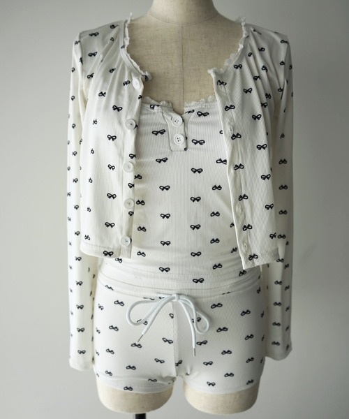 SANSeLF(サンセルフ)の「【SANSeLF】3点セット リボンプリントカーディガン付きタンキニ スイムウェア saws26s001(水着・レディース・ホワイト・M/L)」の2枚目の写真
