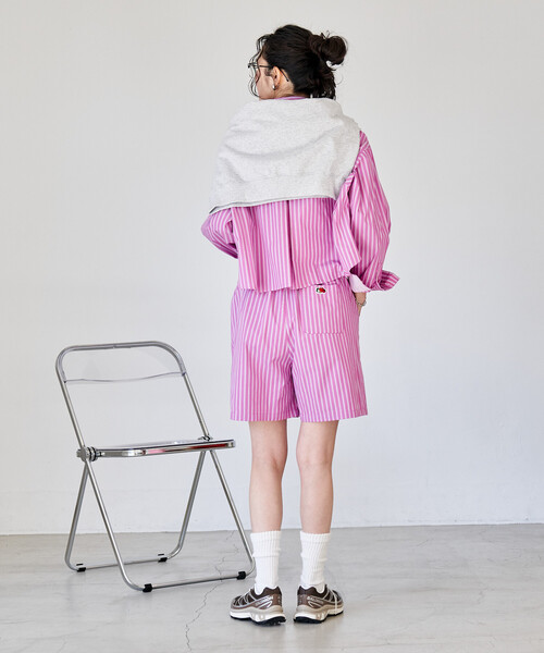 FREAK'S STORE(フリークスストア)の「FRUIT OF THE LOOM × FREAK'S STORE/フルーツオブザルーム 別注 マルチカラー 長袖ショートシャツ/ストライプシャツ/チェックシャツ(シャツ/ブラウス・レディース・グレー/ターコイズブルー/ブラック/サックスブルー/コーラルピンク/グリーン/オレンジ/パープル・フリ-)」の14枚目の写真