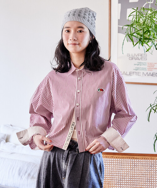 FREAK'S STORE(フリークスストア)の「FRUIT OF THE LOOM × FREAK'S STORE/フルーツオブザルーム 別注 マルチカラー 長袖ショートシャツ/ストライプシャツ/チェックシャツ(シャツ/ブラウス・レディース・グレー/ターコイズブルー/ブラック/サックスブルー/コーラルピンク/グリーン/オレンジ/パープル・フリ-)」の15枚目の写真