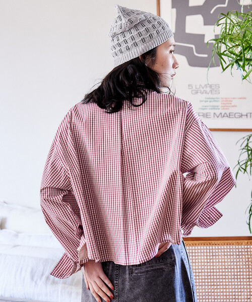FREAK'S STORE(フリークスストア)の「FRUIT OF THE LOOM × FREAK'S STORE/フルーツオブザルーム 別注 マルチカラー 長袖ショートシャツ/ストライプシャツ/チェックシャツ(シャツ/ブラウス・レディース・グレー/ターコイズブルー/ブラック/サックスブルー/コーラルピンク/グリーン/オレンジ/パープル・フリ-)」の16枚目の写真