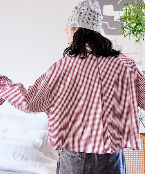 FREAK'S STORE(フリークスストア)の「FRUIT OF THE LOOM × FREAK'S STORE/フルーツオブザルーム 別注 マルチカラー 長袖ショートシャツ/ストライプシャツ/チェックシャツ(シャツ/ブラウス・レディース・グレー/ターコイズブルー/ブラック/サックスブルー/コーラルピンク/グリーン/オレンジ/パープル・フリ-)」の17枚目の写真