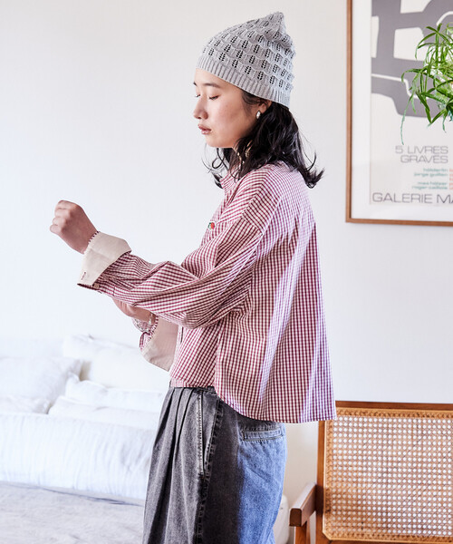 FREAK'S STORE(フリークスストア)の「FRUIT OF THE LOOM × FREAK'S STORE/フルーツオブザルーム 別注 マルチカラー 長袖ショートシャツ/ストライプシャツ/チェックシャツ(シャツ/ブラウス・レディース・グレー/ターコイズブルー/ブラック/サックスブルー/コーラルピンク/グリーン/オレンジ/パープル・フリ-)」の18枚目の写真