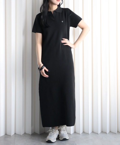 YENNA(イェンナ)の「【YENNA】ワンポイントロゴ刺繍 ポロニットワンピース(ワンピース・レディース・アイボリー/ブラック/ネイビー・FREE)」の1枚目の写真