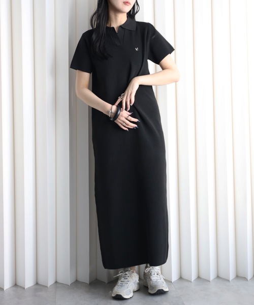 YENNA(イェンナ)の「【YENNA】ワンポイントロゴ刺繍 ポロニットワンピース(ワンピース・レディース・アイボリー/ブラック/ネイビー・FREE)」の8枚目の写真