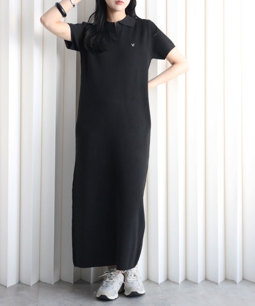 YENNA(イェンナ)の「【YENNA】ワンポイントロゴ刺繍 ポロニットワンピース(ワンピース・レディース・アイボリー/ブラック/ネイビー・FREE)」の9枚目の写真