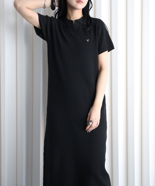 YENNA(イェンナ)の「【YENNA】ワンポイントロゴ刺繍 ポロニットワンピース(ワンピース・レディース・アイボリー/ブラック/ネイビー・FREE)」の14枚目の写真