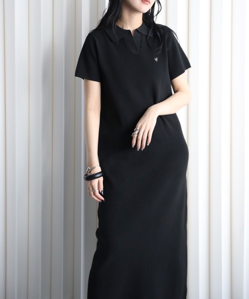 YENNA(イェンナ)の「【YENNA】ワンポイントロゴ刺繍 ポロニットワンピース(ワンピース・レディース・アイボリー/ブラック/ネイビー・FREE)」の18枚目の写真